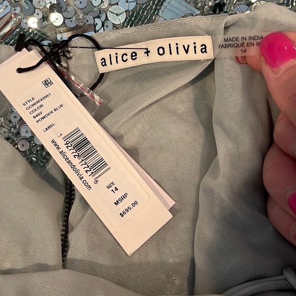 Alice + Olivia “Addie” powder blue embellished sequin dress 14 NWT - Picture 4 of 5